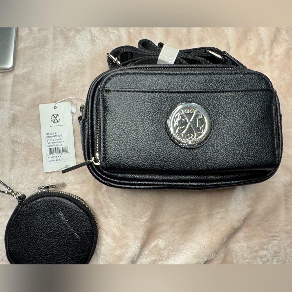 Christian Lacroix Black Crossbody Camera Bag Silver Logo w/ Detachable Mini Zip - Picture 3 of 8